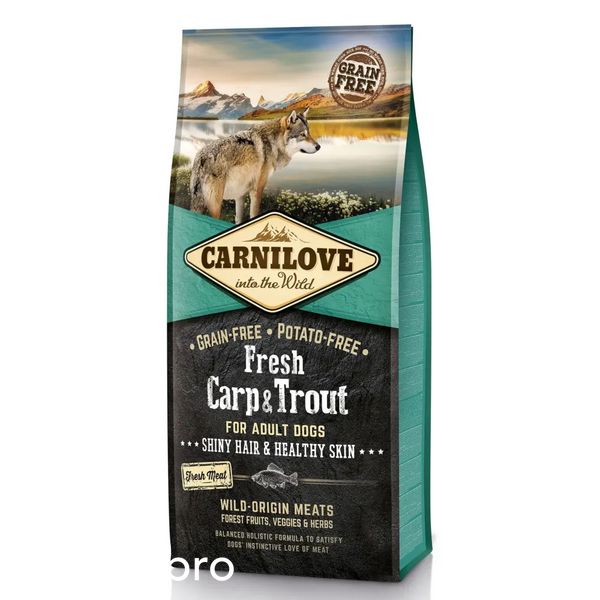 Суха храна Carnilove Dog Fresh Carp & Trout Shiny Hair & Healthy Skin Adult, 12 кг 00000005472 снимка