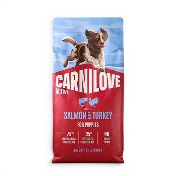 Суха храна Carnilove Active Dog Dry Made with Salmon & Turkey for Puppies, 4 кг 00000010273 снимка