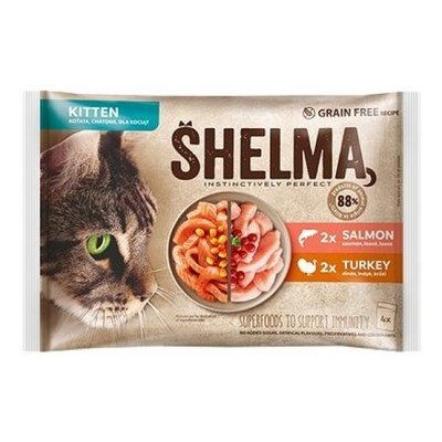 Храна Shelma Kitten Pouch 2х Salmon and 2x Turkey - 4х85 гр 00000000699 снимка