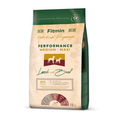Суха храна Fitmin dog medium maxi performance lamb & beef -12 кг 00000004007 снимка