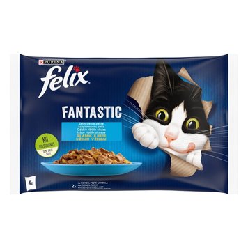 Хапки в желе Purina Felix Fantastic Salmon and Flounder - 4x85 гр 00000003361 снимка