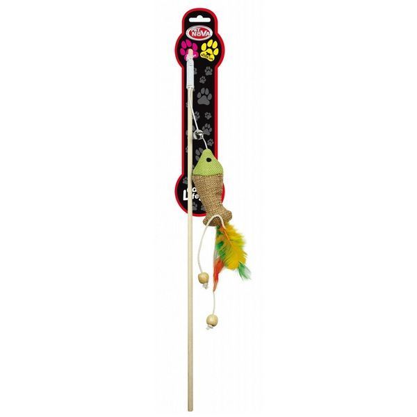 Играчка Pet Nova дървена пръчка за котки с рибки и пера - 40 cm 00000006035 снимка