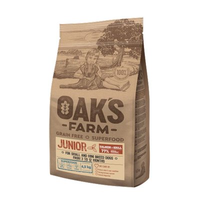 Суха храна Oaks Farm Junior Salmon with Krill Small Mini Breeds, 6,5 кг 00000003336 снимка