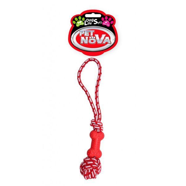 Въже Pet Nova with rubber bone - 40 cm, Red 00000007121 снимка