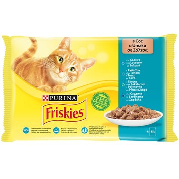 Хапки в сос Purina Friskies Adult Salmon - 4x85 гр 00000003381 снимка