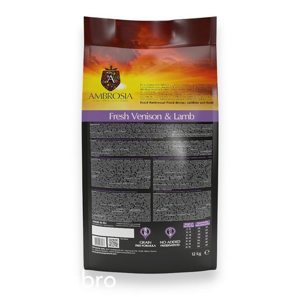 Сухой корм Ambrosia All Breeds Adult Ultra Premium Fresh Venison & Lamb, 12 кг 00000010068 фото