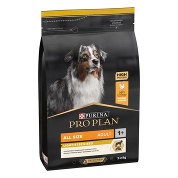 Суха храна Purina Pro Plan All Size Light & Sterilised Chicken, 3 кг 00000003483 снимка