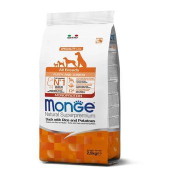 Суха храна Monge Dog Puppy All breeds Duck, Rice&Potatoes, 2,5 кг 00000008786 снимка