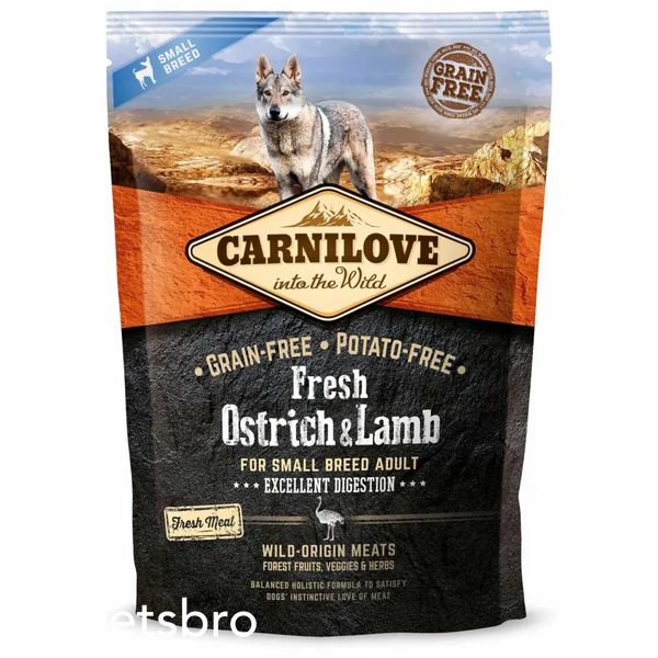 Суха храна Carnilove Dog Fresh Ostrich & Lamb Excellent Digestion for Small Breed, 1,5 кг 00000005475 снимка