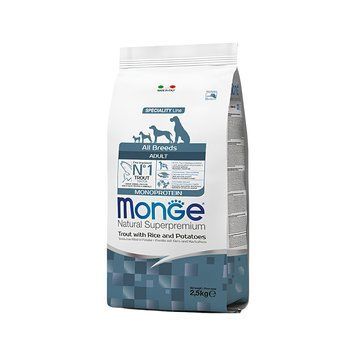 Суха храна Monge Adult All breeds Trout, Rice & Potatoes, 2,5 кг 00000008770 снимка