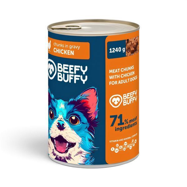 Мокра храна Beefy Buffy Chunks in Gravy with Chicken - 1,24 кг 00000010400 снимка