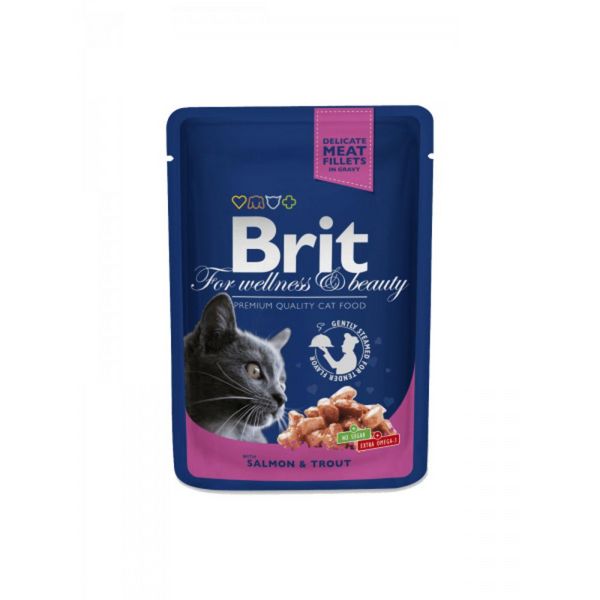 Мокра храна Brit Premium Cat Pouches Salmon & Trout - 100 гр 00000005271 снимка
