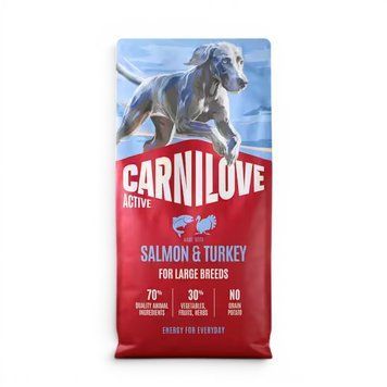 Суха храна Carnilove Active Dog Dry Made with Salmon & Turkey for Adult Large Breeds, 4 кг 00000010264 снимка