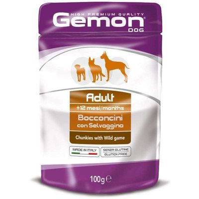 Мокра храна Gemon Dog Adult Chunkies with Wild game - 100 гр 00000004143 снимка